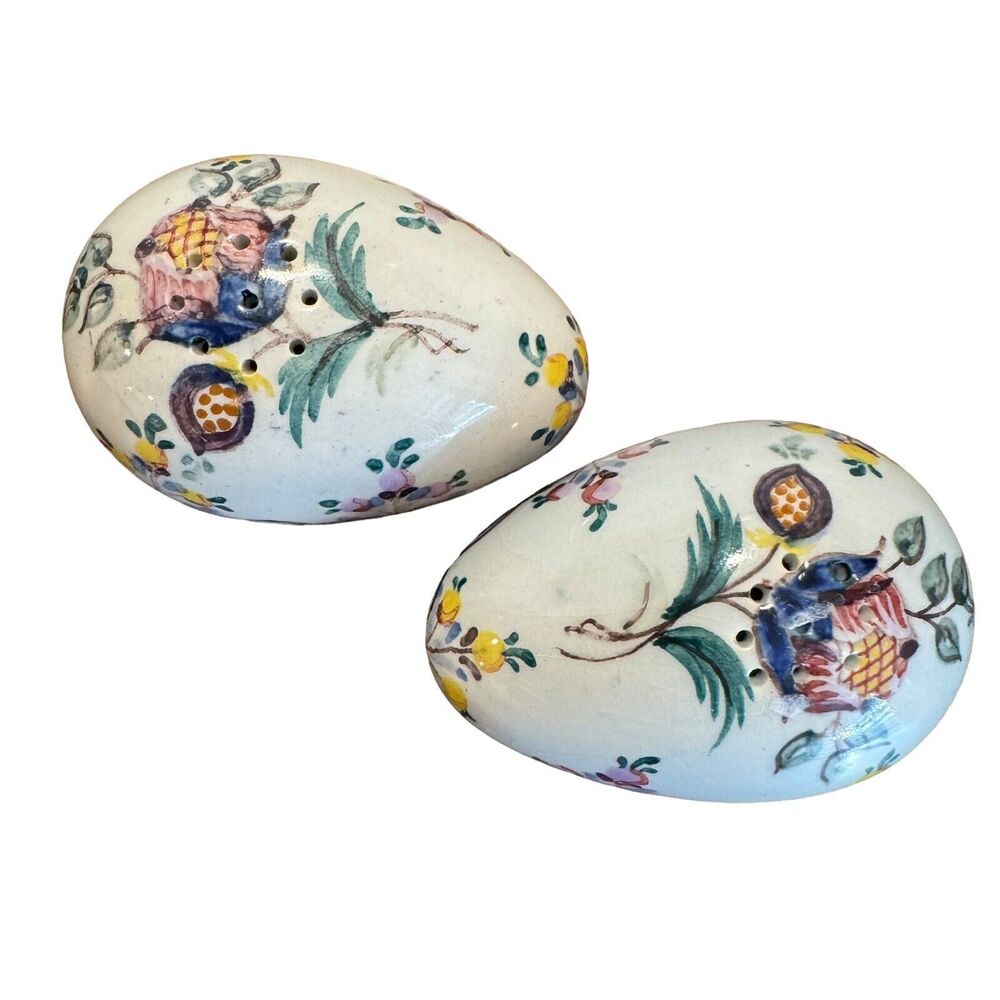 Carvalhinho Porto Portugal Hand Painted Egg Salt & Pepper Shakers Floral Easter